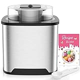 Gelatiera 2L Macchina Gelato Acciaio con Copertura Trasparente per la Visualizzazione, Paletta Gelato Speciale e Ricettario, per Fare il Gelato e lo Yogurt, Sorbetto