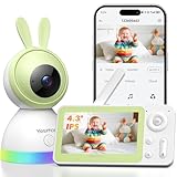 YESIMOM Baby Monitor WiFi 4,3', 360°PTZ Telecamera Bambini con Monitor Videocamera Neonato con IPS Schermo 2500mAh e Luce Notturna, Controllo da APP Mobile e Monitor, Visione Notturna, Ninne Nanne