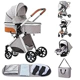 ALYIKOU trio passeggino neonati in offerta fino 25 kg,Carrozzina reversibile fronte mamma e strada, Pieghevole，Con borsa mamma, portabicchieri, copertura antipioggia