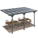 Outsunny Pergola Addossata da Giardino 4.4x3m, Gazebo Pergola per Esterni in Policarbonato e Alluminio, Installazione Regolabile, Grigio