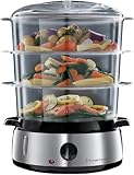 Russell Hobbs Vaporiera 9,0 l - Multicottura: 3 contenitori per cottura a vapore lavabili in lavastoviglie - Ciotola per Riso; 6 portauova; timer 60 minuti; Spegnimento automatico; No BPA, 19270-56