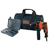 BLACK+DECKER Trapano a percussione a filo 710W azione martellante ad alte prestazioni per muratura metallo e legno velocità variabile per precisione include 32 accessori in borsa morbida BEH710SA32-QS