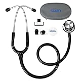 Stetoscopio SCIAN a doppia testa, classico, in acciaio inox con accessori e custodia per medici, infermieri, bambini e adulti(nero)