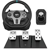 PXN V9 Volante con Pedali e Leva di Cambio - Volante da Corsa 270/900°, 3-Pedali, Cambio ad H, Cambio a Palette, Feedback di Vibrazione, Tool App, Volante per PC, PS3, PS4 e Xbox