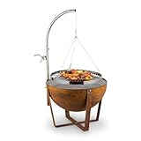 blumfeldt Fire Globe - Braciere Ø 60 cm, Griglia e Anello Cottura Ø 59 cm, Dimensioni: 60x120 cm (ØxA), Effetto Ruggine Artificiale, Altezza Regolabile