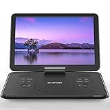 Lettore DVD Portatile da 17,5' con Schermo HD da 16', Batteria Ricaricabile da 6 Ore, Supporto USB/SD Card/Sync TV e Diversi Formati di Disco, Altoparlante Ad Alto Volume, Nero