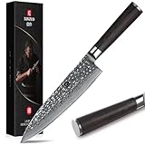 XINZUO 20.1cm Coltello da Cuoco Acciaio Damasco, Coltello da chef Professionale Forgiato a Mano Coltello da Cucina con Ergonomico Manico in Legno di Pakka- He Serie