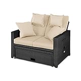 blumfeldt Komfortzone - KM1, Divano da Giardino, Divano da Esterno, Rattan, Poggiapiedi, Acciaio, 2 Cuscini, Portata Max 200 kg, Schienale Ribaltabile, Grigio Chiaro/Nero