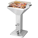 TLGREEN 63*48*92cm Barbecue a colonna in acciaio inox, Barbecue da esterno con griglia cromata, Cassetto cenere e ventilazione, Altezza regolabile in 3 posizioni, per Outdoor, Camping, BBQ, Giardino