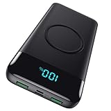 Wireless Powerbank 26800mah, Trswyop Caricabatterie Portatile Ricarica Rapida 【Ricarica Wireless 15W Max + 25W PD + QC 4.0 + Display LCD 】 Batteria Esterna Con 4 Uscite & 2 Ingressi per Smartphones