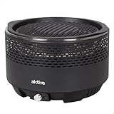 Aktive 63002 - Barbecue portatile a carbonella ricaricabile senza fumo con batterie Nero, Antigoccia, Misure Ø34x22cm, Include borsa di trasporto, Cuoce all'interno, Grill