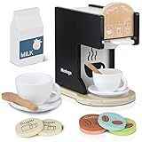 Accessori da cucina per bambini, in legno, macchina per caffè espresso, giocattolo per bambini, set da cucina per ragazze e ragazzi (nero)