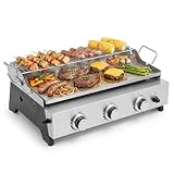 METRO PROFESSIONAL Barbecue a Gas Tornada con 3 Bruciatori, Piastra in Acciaio Inox 61.5 × 32 cm, 7.5 kW, Argento