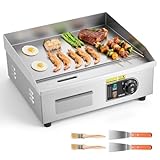 VEVOR Piastra Elettrica per Cottura Commerciale Superficie di Cottura da 450x300 mm Spessore Piastra in Ferro 8 mm, Temperatura Regolabile tra 50°C–300°C per Bistecca Barbecue Piatti da BBQ Grigliate