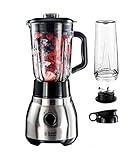Russell Hobbs Frullatore elettrico, 600W, Tritatutto 2 velocità, Blender e borraccia, Funzione pulse, Contenitore in vetro 1.5L, lavabile in lavastoviglie, 4 Lame acciaio inox, 23821-56