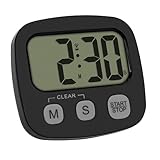 TFA Dostmann Timer digitale 38.2057.01 con cronometro e ora, magnetico, grande display, timer da cucina, timer sportivo, nero