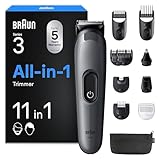 Braun Rifinitore All-In-One Series 3, Rasoio Elettrico Barba E Capelli 11In1, Con Lama Affilata A Vita, 14 Lunghezze, 50 Min di Autonomia, Rifinitore All-In-One Per Viso E Capelli, AIO3565 Grigio