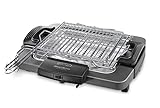 De'Longhi BQ60 Barbecue Grill Elettrico con Doppia Griglia e Bistecchiera, Doppia rotazione, impugnatura termoisolante, interruttore di sicurezza, vassoio antigoccia, facile da pulire,Grigio