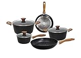 Tognana Premium Black, Batteria di pentole e padelle, Set con 2 padelle, 3 casseruole, 3 coperchi trasparenti, 8 Pezzi, Alluminio, Nero