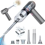 Tiazhan Aspirapolvere manuale, 9000 Pa, potente aspirapolvere a mano, 4 in 1, leggero soffiatore di polvere e aspirapolvere, display a LED, mini aspirapolvere ricaricabile USB, per auto (Grigio)