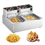 VEVOR Friggitrice Elettrica Commerciale Doppia Vasca, Macchina Friggitrice da Banco Capacità da 12 Litri con Doppio Cestello Rimovibile, Friggitrice Doppia in Acciaio Inox 5000 W da Cucina Hotel