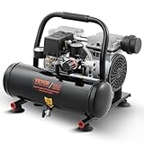 VEVOR Compressore d'Aria, Serbatoio in Acciaio 4 L Compressore d'Aria Senza Olio, Compressore Portatile Ultra Silenzioso da 68 dB per Riparazioni Auto, Gonfiaggio Pneumatici, Verniciatura a Spruzzo
