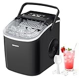 EUHOMY Macchina del Ghiaccio 12kg/24h, Autopulente Macchina per il Ghiaccio Casa, 9 Cubetti in 6 Minuti, 2 Dimensioni di Ghiaccio, Silenzioso, Ice Maker con Maniglia/Paletta/Cestello, Nero