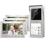 TMEZON Videocitofono 2 Fili Trifamiliare Citofoni con 3 Monitor TFT a Colori 7 pollici e Campanello esterno con telecamera Visione Notturna,Audio Bidirezionale,T30 per 3 Famiglie/Appartamenti