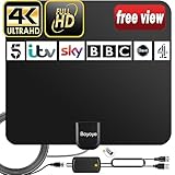 Antenna TV Interna, Boyoye Antenna TV Digitale 250+ Miglia Gamma con Amplificatore Segnale per 4K 1080p VHF UHF DVB-T/DVB-T 2 Canali Gratuiti, Cavo Coassiale 5M【Black】