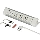 Electraline 61920 Multipresa Scrivania 3 Posti Polivalenti, Schuko + 10/16 A, con 3 USB PD20W (2 USB A 3.0A + 1 USB C 20W Power Delivery), Cavo H05VV-F 3G.1 lunghezza 2M