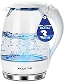 Aigostar Bollitore Elettrico Vetro Bianco 1,7 Litri - Bollitura Rapida Electric Kettle 2200W, illuminazione a LED, Vetro Borosilicato, Senza BPA, Filtro Anticalcare, Spegnimento Automatico