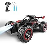 SZJJX Macchina Telecomandate, Auto RC da 2,4 GHz con Luci a LED, Monster Truck RC ad Alta Velocità da 15+ KM/H per Bambini, Auto giocattolo 2WD per Natale Compleanno Ragazze Ragazzi Regali Nero Rosso