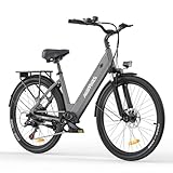 HillMiles Bici Elettrica Per Adulti Da 26', 7 Velocità Bicicletta Elettrica da 36V 13Ah Batteria Rimovibile, 25km/h & Autonomia di 80-100km E-bike Per Pendolari Urbani, IP65 impermeabile (Grey)