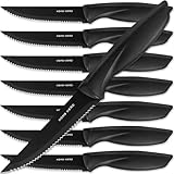 Home Hero Coltelli da Cucina con Ceppo - Acciaio Inox - Set 8 Coltelli da Cucina Professionali - Coltelli da Tavola e Utensili Cucina (8 pezzi Coltelli da Bistecca - Nero)