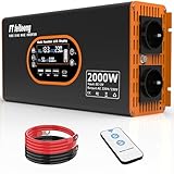 2000W inverter 12v 220v onda pura - trasformatore 12v di tensione Display LCD con 2 prese UE e 3 porte USB e una porta di tipo C，presa con telecomando per camper, auto e campeggio