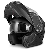 VINZ Santos Casco Modulare Moto & Scooter | Con Doppia Visiera | Certificato ECE 22.06 & PINLOCK preparato | Integrale Donna E Uomo | nelle taglie dalla XS-XXL - Nero opaco