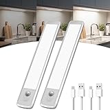 TANSOOL+ Luce Armadio LED con Sensore di Movimento, USB-C Ricaricabile Luce Armadio, LED Sottopensile per Cucina, Scale, Soggiorno, Camere da Letto (21cm, 2 Pezzi)