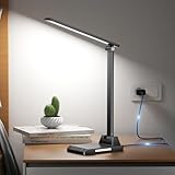 Ylatoial Lampada da Scrivania, Lampada da Tavolo, 5 Modalità di Luce x 10 Livelli di Luminosità, USB Lampada Scrivania, Timer 30/60min Lampada Led da Tavolo, Nero