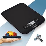 PORTENTUM Bilancia da cucina con display LCD, acciaio inossidabile, bilancia multifunzione per alimenti 5 kg/11 libbre, nero
