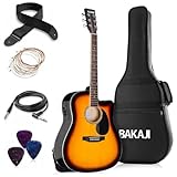 BAKAJI Chitarra Elettro-Acustica 41 Pollici con Custodia, Kit Ricambio Corde, Plettri, Cavo per Amplificatore e Tracolla, Chitarra Folk Forma Cutaway per Adulti e Principianti (Sunburst)