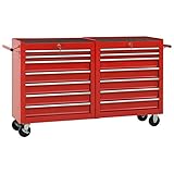 Tidyard Carrello Portautensili con 10/14 Cassetti Officina Acciaio Rosso/Blu,Porta Attrezzi da Lavoro,Cassettiera Officina,Cassettiera Attrezzi,Carrello Porta Attrezi,Cassettiera con Ruote