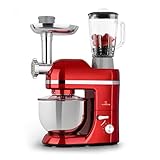 Klarstein Planetaria Professionale, Impastatrice Planetaria 5 Litri, Impastatrice Planetaria Professionale 1800W per Pizza Dolci e Pane a 6 Velocità, Tritacarne con Frullatore 1.5L con Gancio e Frusta