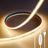 ShineBurky Striscia LED COB 5V USB, Bianco Caldo 3000K 2 Metri 640LED CRI93+ Dimmerabili Strisce Luci LED Flessibile per Retroilluminazione TV, Cucina, Camera da Letto, Fai da Te