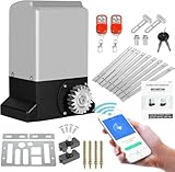 Ikodm 800KG 370W Motore Cancello Scorrevole, Smart Kit Automazione Cancello Scorrevole per Porte Fino 12m con 2 Telecomandi, Cremagliera 4M e funzione di chiusura automatica per Garage