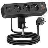 Ciabatta da tavolo con 3 prese con 2 QC e tipo C PD20W, presa multipla 7 in 1, 3 USB con interruttore, ciabatta da scrivania con cavo da 2 m, per casa e ufficio