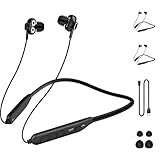 [Set di 2] MAS CARNEY Cuffie Bluetooth Magnetiche senza fili con microfono BI2, auricolari a doppio driver con fascia da collo wireless in orecchio con extra bassa, per sport, palestra.