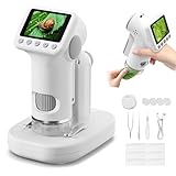 HEWEIMEI 1600X Microscopio bambini, Microscopio Digitale da 2.0' Microscope Elettronico Portatile con 6 luci LED Regolabili e Vetrini, Adatto come regalo di Natale, Capodannodai 3-14 anni
