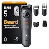 Braun Regolabarba Uomo Series 5, Rasoio Elettrico Barba, +5 Strumenti Styling, Lama Ultra Affilata, 120 Min Autonomia, Impermeabile, Selettore di Precisione con 40 Lunghezze&Blocco Bt5525 Grigio