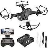 tech rc Mini Drone con Telecamera HD con Due Batterie Funzione di Sospensione Altitudine Un Pulsante di Decollo/Atterraggio,Modalità Senza Testa Protezioni 360°per Bambini e Principianti Buon Regalo