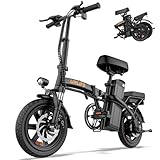 URLIFE Bici Elettrica, 14' Bicicletta Elettrica Pieghevole con 3 Modalità di Guida, Batteria Rimovibile 48V 7.5Ah Autonomia di 60 km E-bike da per Adulti e Adolescenti Nero